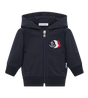 Kids Driekleurig logo katoen Zip-Uphoodie in donkerblauw