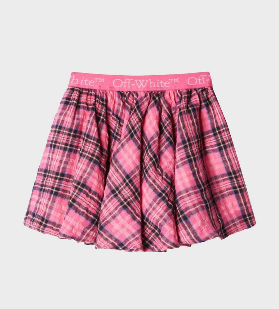Logo-Waistband Check-Print Skirt Pink