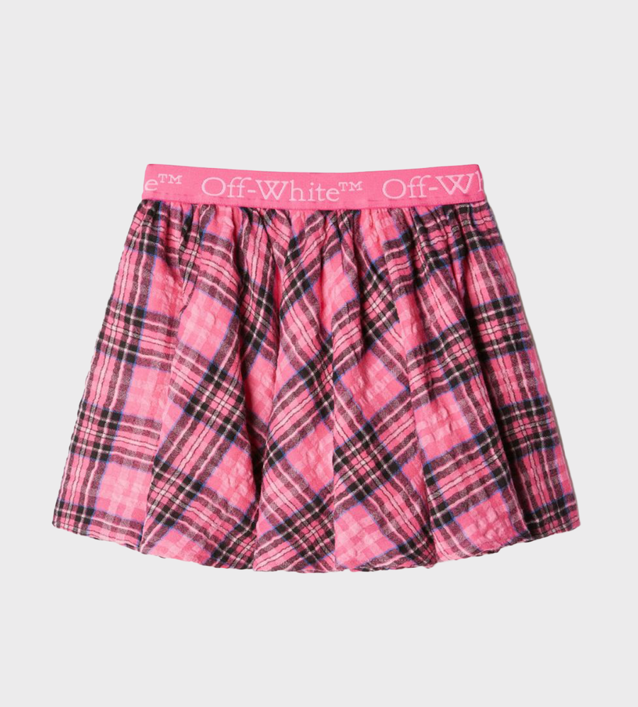 Logo-Waistband Check-Print Skirt Pink