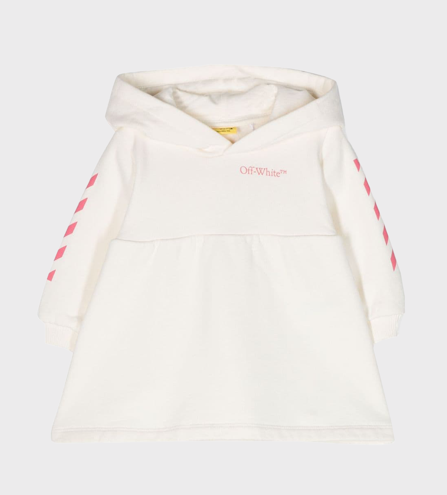 Baby Arrows-Motif Flared Hooded Dress White