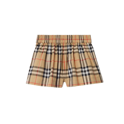 Baby Check Cotton Shorts in White & Beige