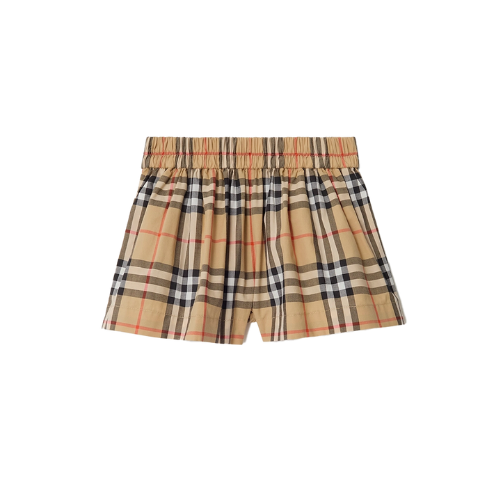 Baby Check Cotton Shorts in White & Beige