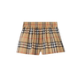 Baby Check Cotton Shorts in White & Beige