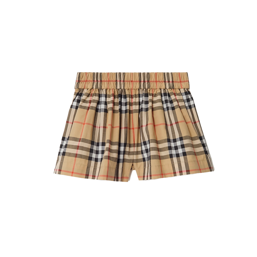 Burberry Check Cotton Shorts in White & Beige (Baby)