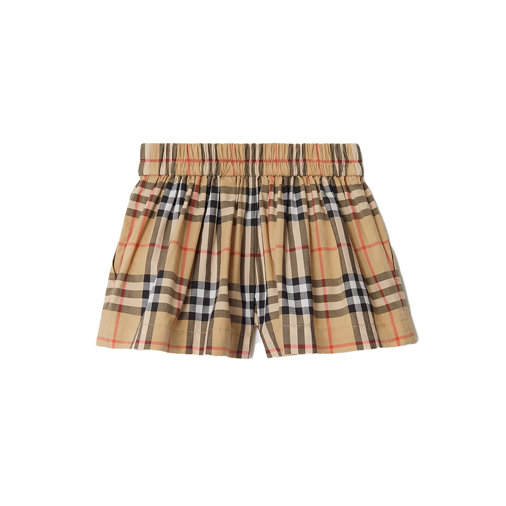 Baby Check Cotton Shorts in White & Beige