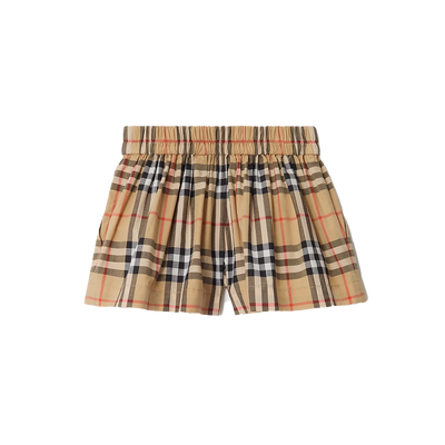 Baby Check Cotton Shorts in White & Beige