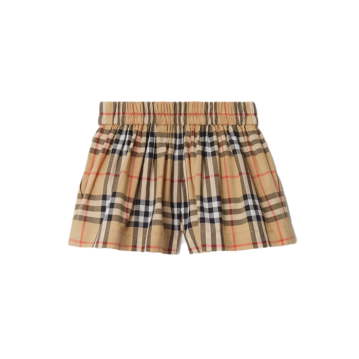 Baby Check Cotton Shorts in White & Beige
