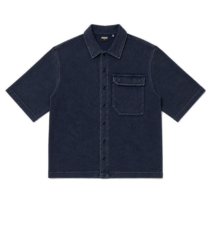 Reconstructed Circles Bowling Shirt Dark Blue