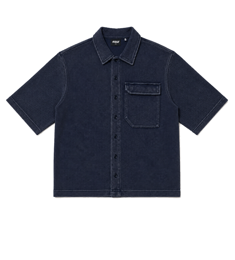 Reconstructed Circles Bowling Shirt Dark Blue