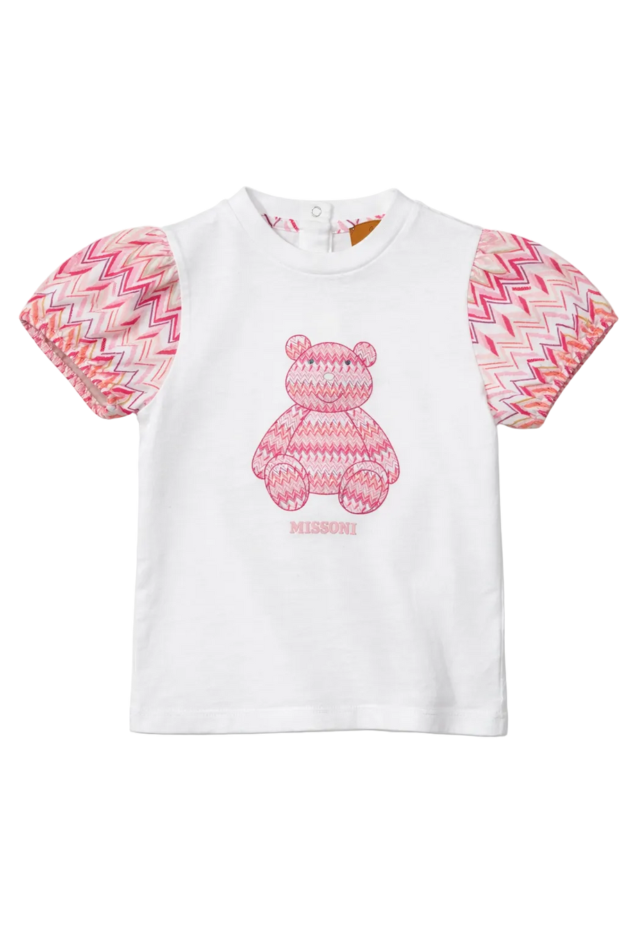Missoni Teddy Bear Zig Zag T-Shirt in White/Pink