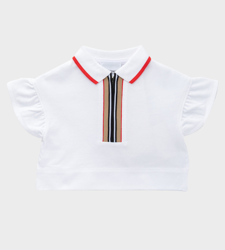 Baby Icon Stripe Zip-front Polo Shirt White