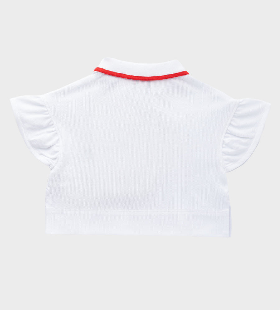 Baby Icon Stripe Zip-front Polo Shirt White