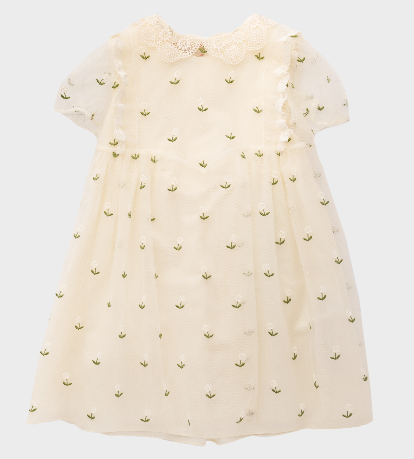 GG Floral-Embroidered Dress Milk