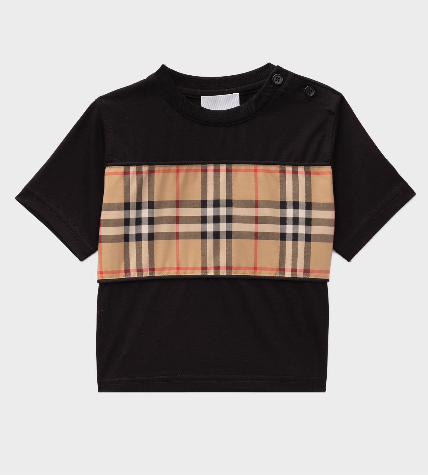 Baby Vintage Check Cotton Jersey T-shirt Black