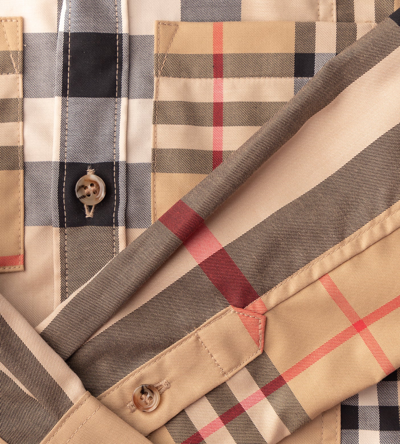 Check Cotton-Blend Shirt Beige