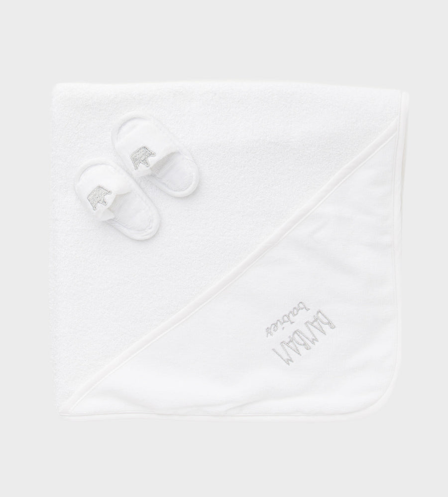 Hooded Towel And Slippers Giftset White