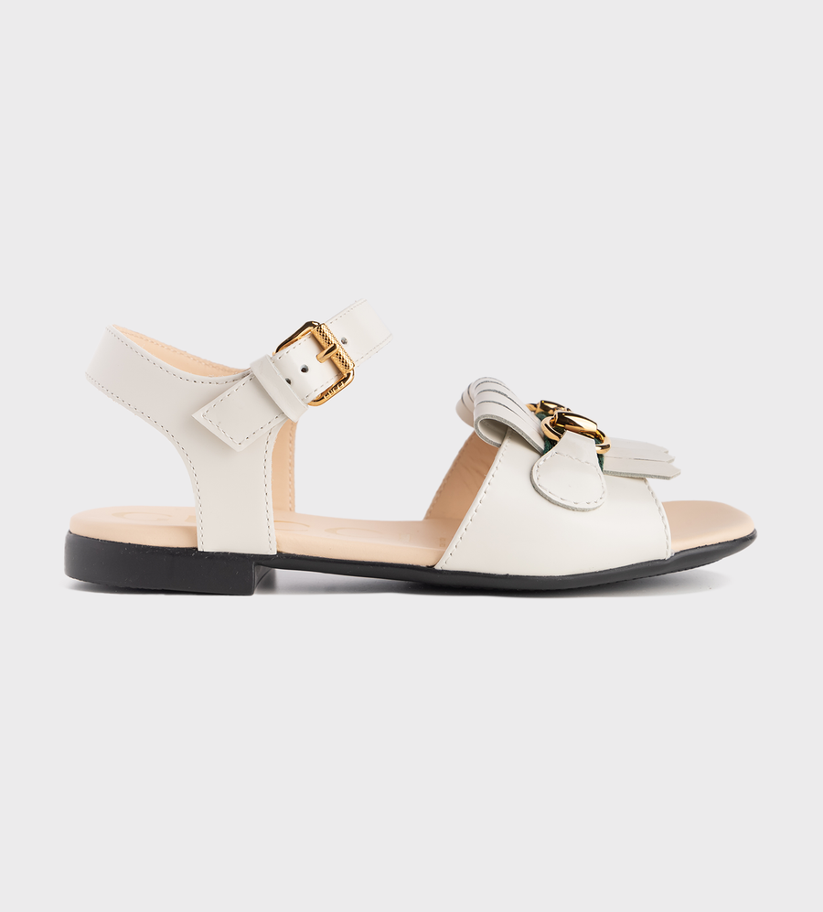 Leather Sandal with Horsebit Dusty White
