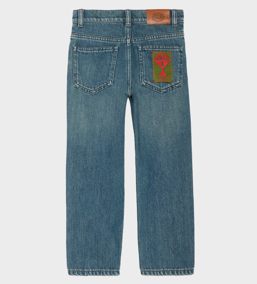 Denim Trouser with Embroidery Blue