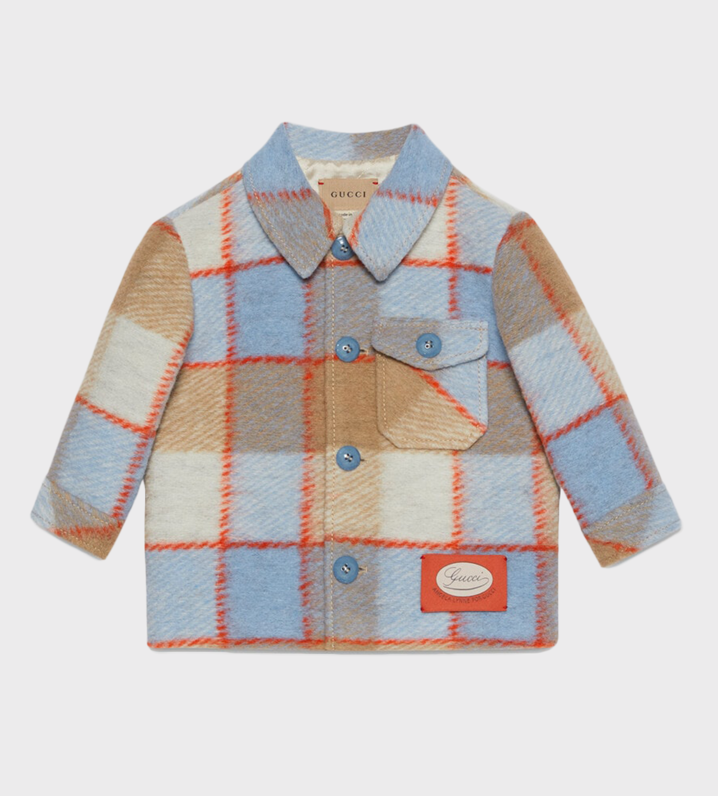 Baby Check Wool Jersey Jacket Camel/Light Blue