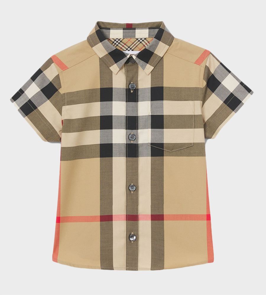 Baby Vintage Check Cotton Shirt Beige