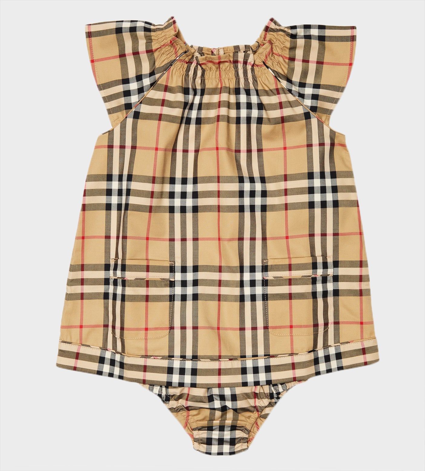 Baby Vintage Check Cotton Dress and Bloomers Set Beige