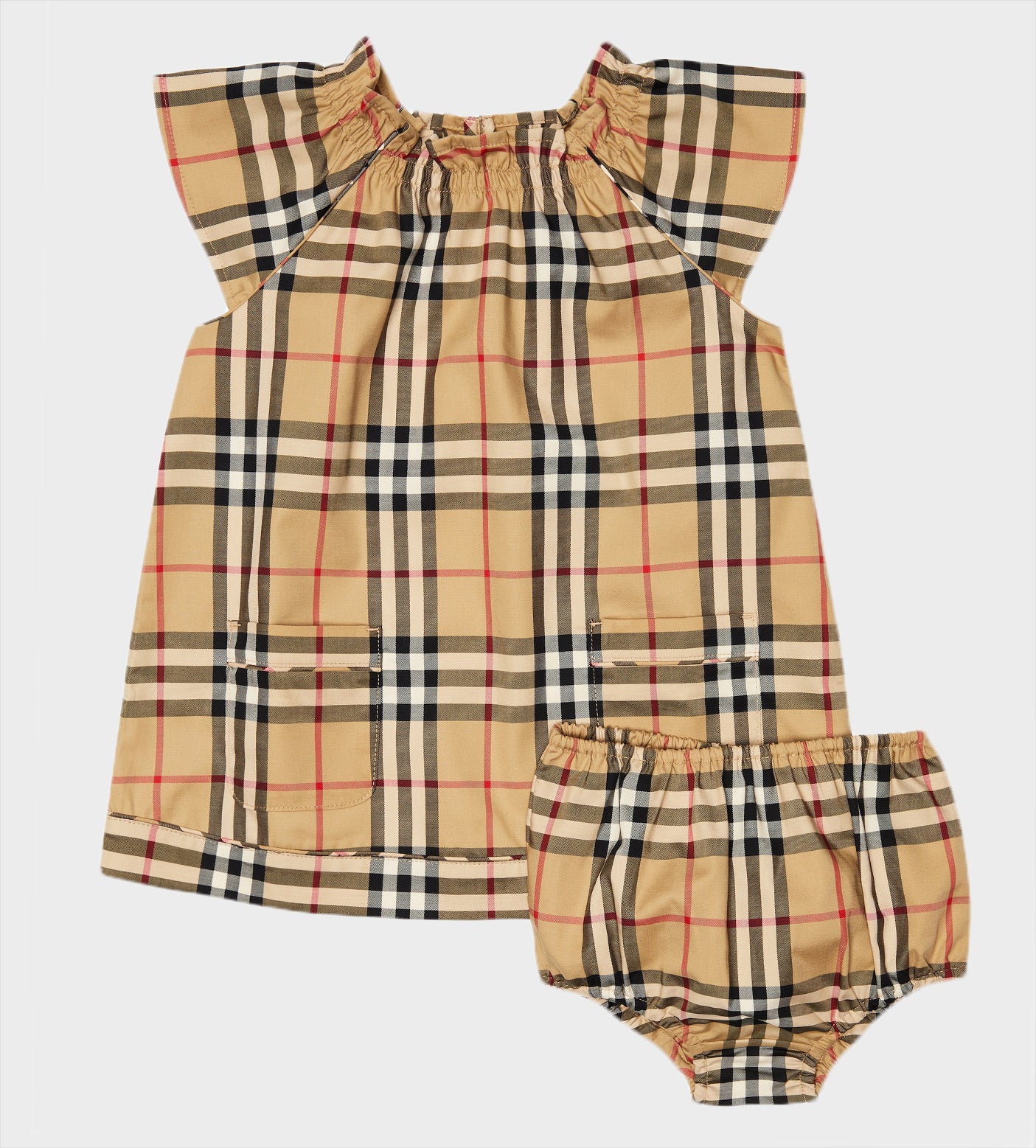 Baby Vintage Check Cotton Dress and Bloomers Set Beige